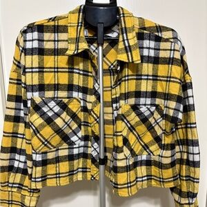 Yellow Plaid Women's Cropped Flannel